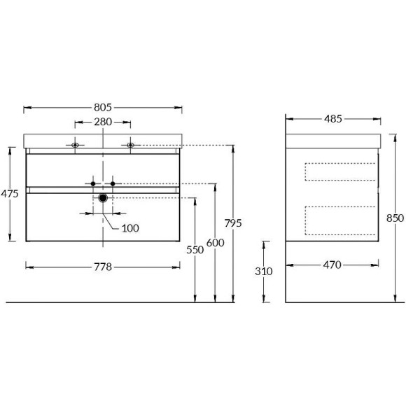 Тумба под раковину Kerama Marazzi Cubo 80 CUB.80.2\WHT.M подвесная Белая матовая