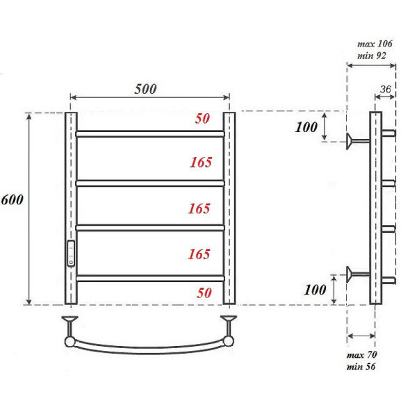 Электрический полотенцесушитель Point Афина PN04756W П4 500x600 диммер слева Белый Электрический полотенцесушитель Point Афина PN04756W П4 500x600 диммер слева Белый