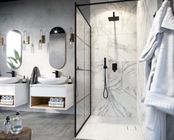 Душевая перегородка Excellent Fabrika 120x200 KAEX.4006.1200.LP профиль Черный стекло прозрачное