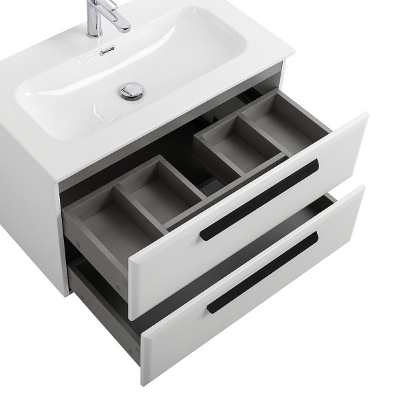 Тумба под раковину Cezares Eco-Cer-N 80 ECO-CER-N-800-2C-SO-BL подвесная Bianco Lucido без ручек