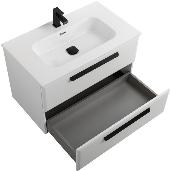 Тумба под раковину Cezares Eco-Cer-N 80 ECO-CER-N-800-2C-SO-BL подвесная Bianco Lucido без ручек