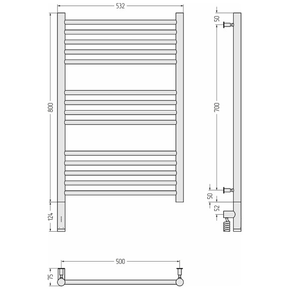 Электрический полотенцесушитель Сунержа Богема 3.0 прямая 800x500 L 31-5804-8050 Черный матовый