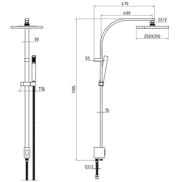 Душевая система E.C.A. Tiera 102158012C1EX Черная матовая