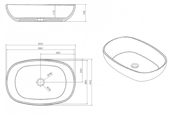 Раковина-чаша Abber Kristall 60 AT2805Onyx Черная