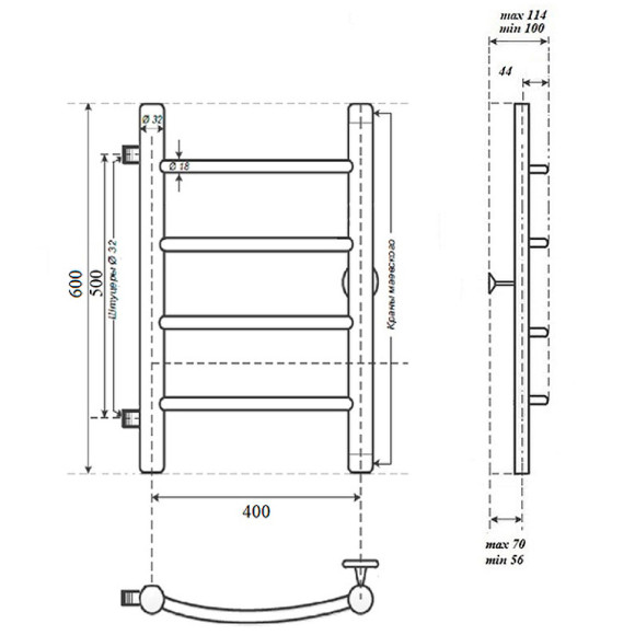 Водяной полотенцесушитель Point Афина PN04546 П4 400x600 с боковым подключением 500 Хром Водяной полотенцесушитель Point Афина PN04546 П4 400x600 с боковым подключением 500 Хром