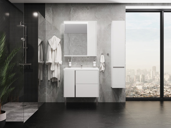 Зеркало со шкафом Aquaton Стоун 80 R 1A228302SX010 с подсветкой Белое