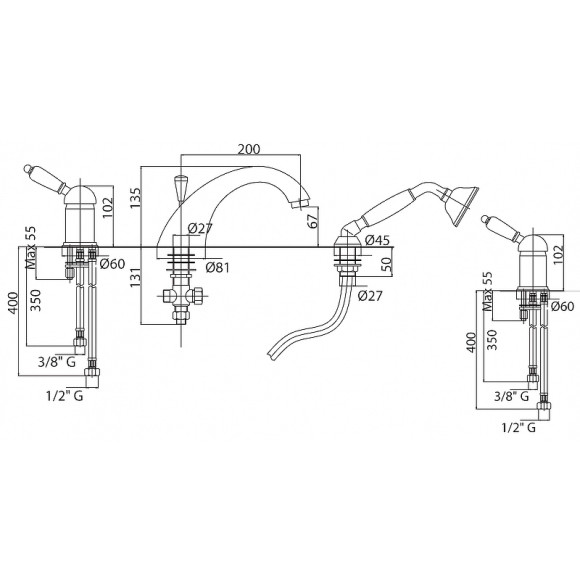 Смеситель на борт ванны Cezares Elite ELITE-BVDM-02-M Бронза Смеситель на борт ванны Cezares Elite ELITE-BVDM-02-M Бронза