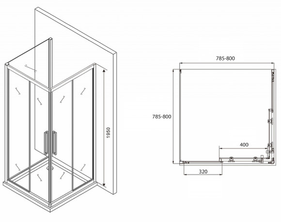 Душевой уголок Abber Schwarzer Diamant 80x80 AG02080BH-S80Bб профиль Черный стекло прозрачное