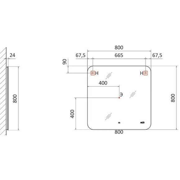 Зеркало Raval Ego 80 Ego.02.80/W/RL с подсветкой с бесконтактным выключателем и часами