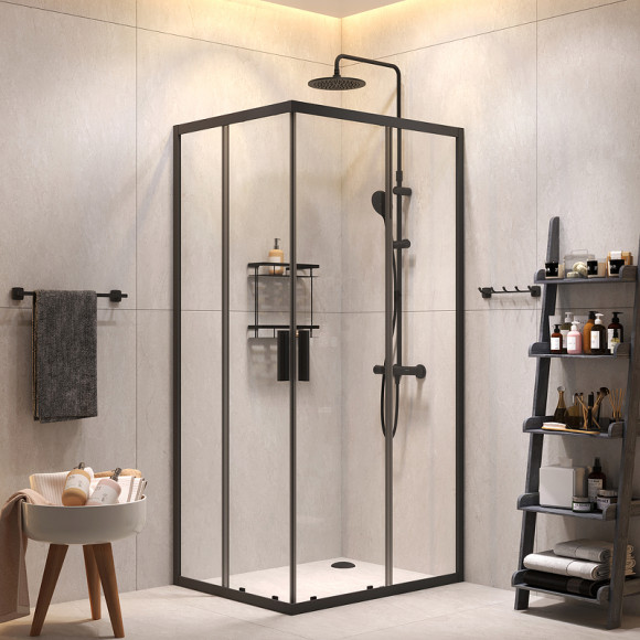 Комплект душевого уголка с душевой системой и аксессуарами AM.PM Gem S 100x80 WK93EQ профиль Черный матовый стекло прозрачное Комплект душевого уголка с душевой системой и аксессуарами AM.PM Gem S 100x80 WK93EQ профиль Черный матовый стекло прозрачное