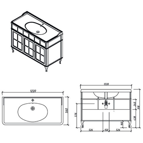 Тумба под раковину Caprigo Borgo 120 33425-B231 Белая матовая