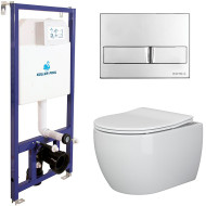 Комплект унитаза Ceramicanova Play CN3001 с инсталляцией Koller Pool DUNE1200SL+Neon с сиденьем Микролифт и клавишей смыва Хром