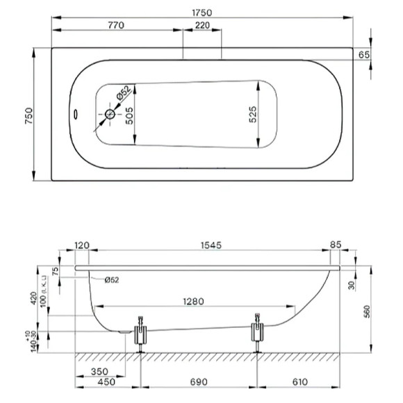 Стальная ванна Bette Form 175x75 2949-000 AD PLUS AR с шумоизоляцией, антискользящим и антигрязевым покрытием
