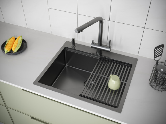 Кухонная мойка Paulmark Kroner-Pro 59 PM705951-GM Вороненая сталь Кухонная мойка Paulmark Kroner-Pro 59 PM705951-GM Вороненая сталь