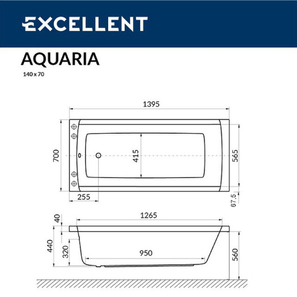 Акриловая ванна Excellent Aquaria 140х70 WAEX.AQU14WH Белая Акриловая ванна Excellent Aquaria 140х70 WAEX.AQU14WH Белая