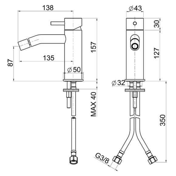 Смеситель для биде Cisal Xion XI000564D1 Нержавеющая сталь