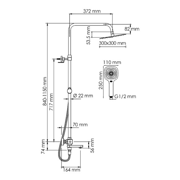 Душевая система WasserKRAFT A199.118.065.010.CH Thermo с термостатом Хром