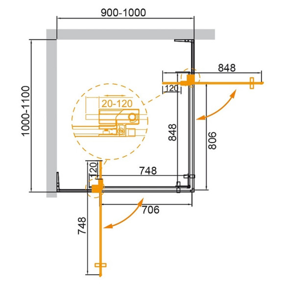 Душевой уголок Cezares Slider 110x100 SLIDER-AH-2-90/100-100/110-C-GM профиль Оружейная сталь стекло прозрачное