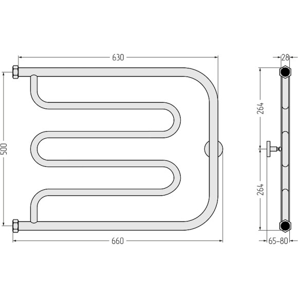 Водяной полотенцесушитель Сунержа Лира 500х650 00-0011-5065 Хром