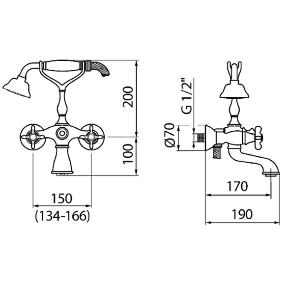 Смеситель для ванны Webert Ottocento OT720201010 Золото