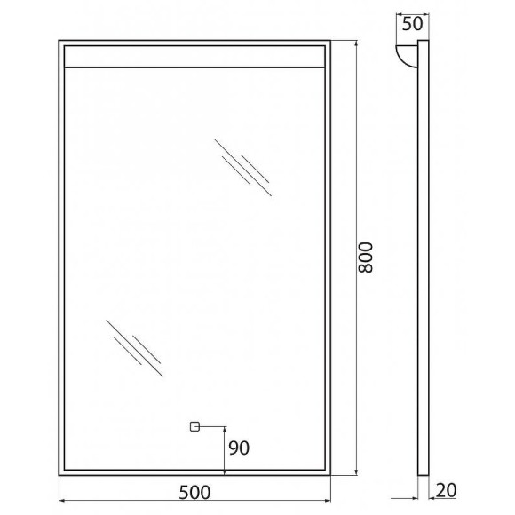 Зеркало BelBagno SPC-UNO-500-800-TCH с подсветкой с сенсорным выключателем Зеркало BelBagno SPC-UNO-500-800-TCH с подсветкой с сенсорным выключателем