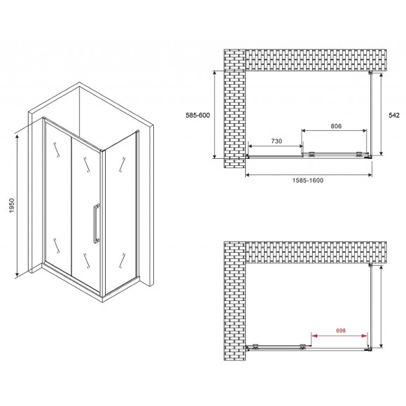 Душевой уголок Abber Schwarzer Diamant 160x60 AG30160MH-S60M профиль Хром стекло матовое Душевой уголок Abber Schwarzer Diamant 160x60 AG30160MH-S60M профиль Хром стекло матовое