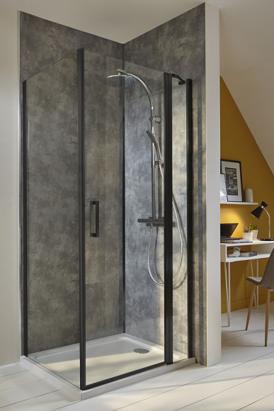 Душевая стенка Jacob Delafon Contra 90 E22FT90-BL профиль Черный матовый стекло прозрачное Душевая стенка Jacob Delafon Contra 90 E22FT90-BL профиль Черный матовый стекло прозрачное