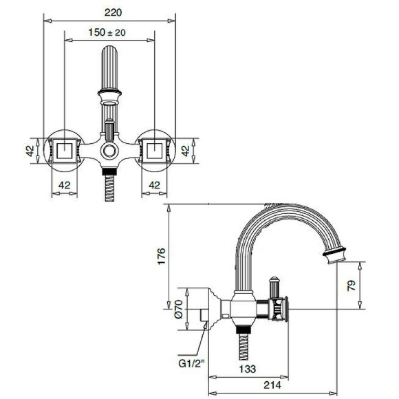 Смеситель для ванны Cezares Olimp OLIMP-VD-03/24-M Золото 24 карат