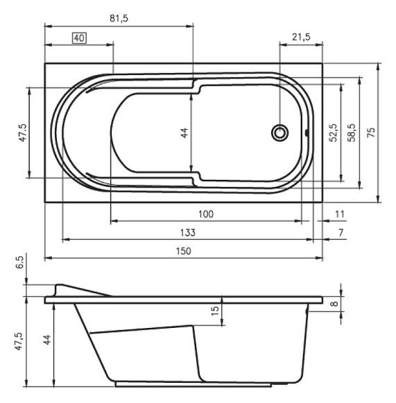 Акриловая ванна Riho Columbia 150x75 B002001005 (BA0200500000000) без гидромассажа Акриловая ванна Riho Columbia 150x75 B002001005 (BA0200500000000) без гидромассажа