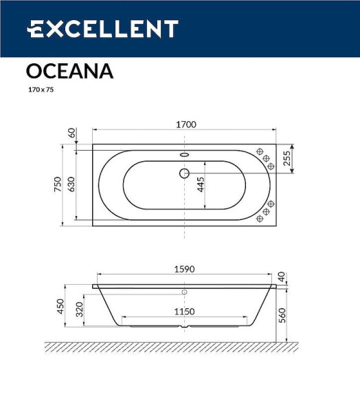 Акриловая ванна Excellent Oceana Slim 170x75 WAEX.OCE17S.SOFT.BR с гидромассажем