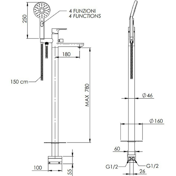 Смеситель для ванны Remer Energy EY08 Хром Смеситель для ванны Remer Energy EY08 Хром