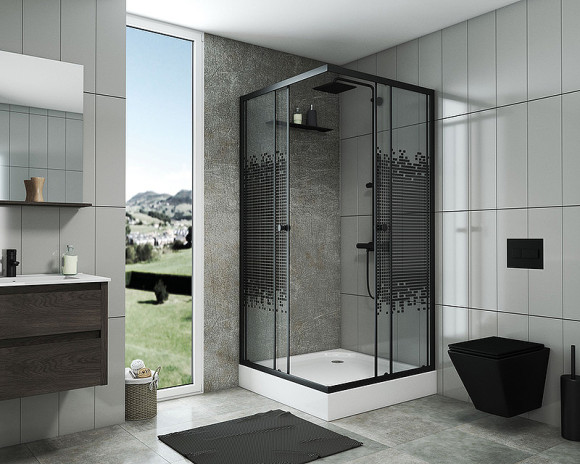 Душевой уголок Niagara Eco 100х100 NG-010-14Q Black профиль Черный стекло с рисунком Душевой уголок Niagara Eco 100х100 NG-010-14Q Black профиль Черный стекло с рисунком