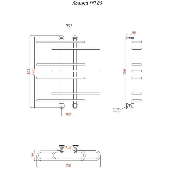 Водяной полотенцесушитель Тругор Логика НП 80x60 Хром Водяной полотенцесушитель Тругор Логика НП 80x60 Хром