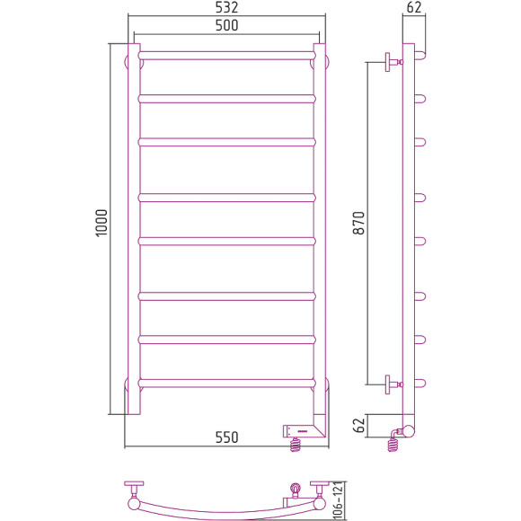 Электрический полотенцесушитель Сунержа Галант 2.0 1000x500 R 12-5201-1050 Белый