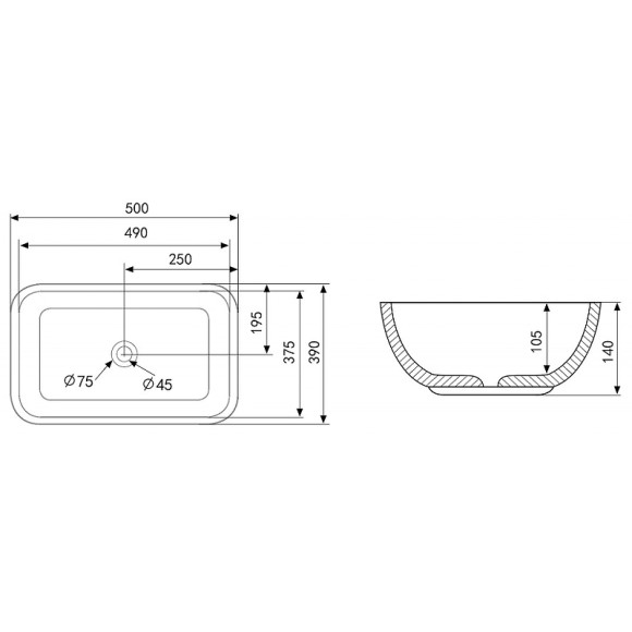 Раковина-чаша Abber Rechteck 50 AC2202MW Белая матовая Раковина-чаша Abber Rechteck 50 AC2202MW Белая матовая