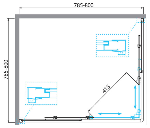Душевой уголок BelBagno Due 80х80 DUE-A-2-80-C-Cr профиль Хром стекло прозрачное
