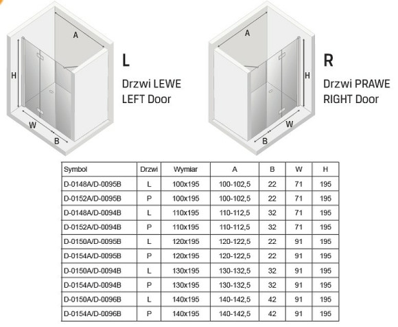 Душевая дверь New Trendy New Soleo Chrome 120 L D-0150A/D-0095B профиль Хром стекло прозрачное