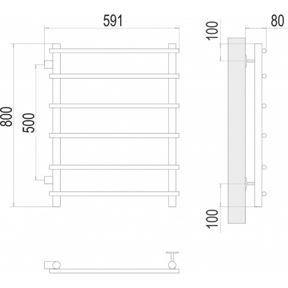 Водяной полотенцесушитель Terminus Квинта П6 500х800 бп500 4670078530172 Хром, боковое подключение, G 1" НР
