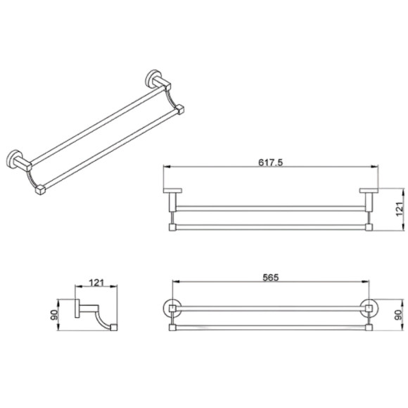 Полотенцедержатель Azario Nessy AZ-73102 двойной Хром Полотенцедержатель Azario Nessy AZ-73102 двойной Хром