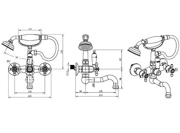 Смеситель для ванны Boheme Royal Cristal 273-Royal Хром