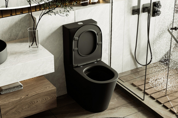 Унитаз компакт Abber Bequem AC1112TMB Черный матовый с бачком и сиденьем Микролифт Унитаз компакт Abber Bequem AC1112TMB Черный матовый с бачком и сиденьем Микролифт