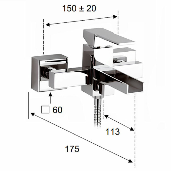 Смеситель для ванны Remer Qubica Cascata QC05 Хром Смеситель для ванны Remer Qubica Cascata QC05 Хром