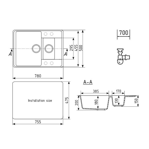 Кухонная мойка Ulgran Quartz Prima 780 1,5 K-09 Асфальт Кухонная мойка Ulgran Quartz Prima 780 1,5 K-09 Асфальт