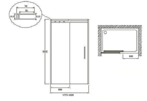 Душевая дверь Jacob Delafon Contra 180 E22C180-GA Хром
