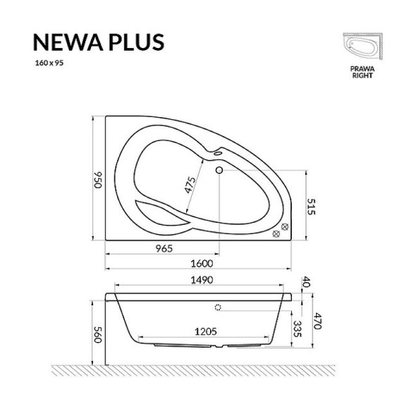 Акриловая ванна Excellent Newa Plus 160х95 R WAEX.NEP16WH без гидромассажа Акриловая ванна Excellent Newa Plus 160х95 R WAEX.NEP16WH без гидромассажа