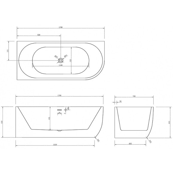Акриловая ванна Abber 170х75 AB9315 L без гидромассажа Акриловая ванна Abber 170х75 AB9315 L без гидромассажа
