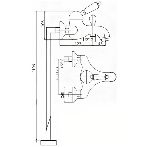 Смеситель для ванны Cezares Elite ELITE-VDPM-03/24-M Золото 24 карат