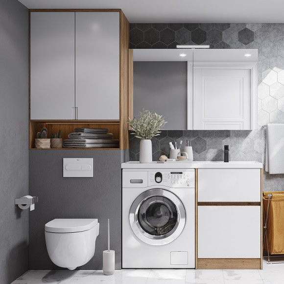 Зеркальный шкаф Aquaton Лондри 120 1A267402LH010 Белый глянцевый