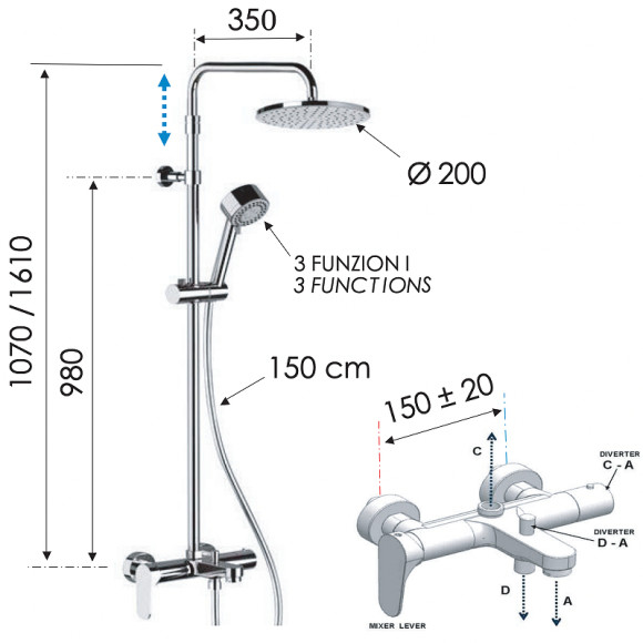 Душевая система Remer Class Line L34AMD20 Хром