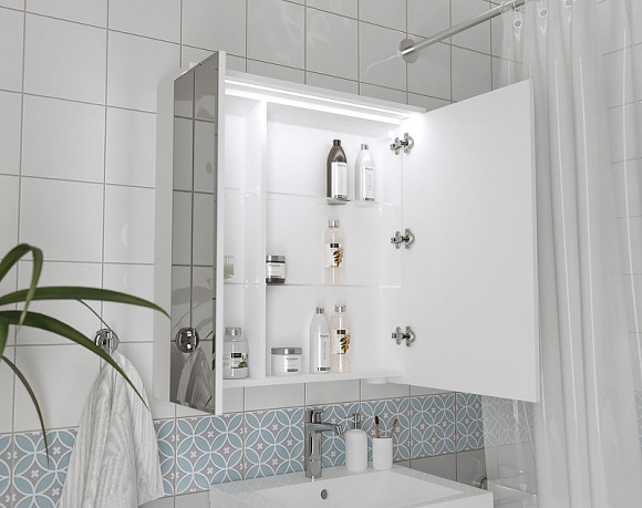 Зеркальный шкаф 1MarKa Соната 75 Ц0000007616 с подсветкой  Белый глянец